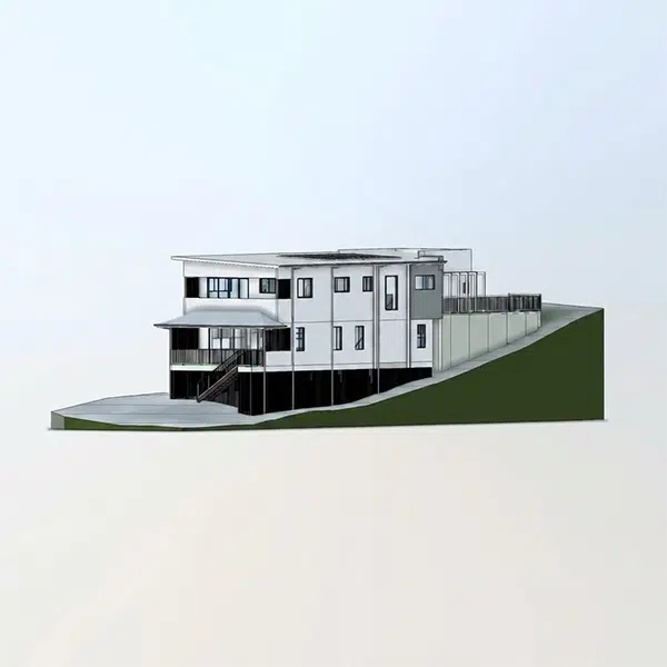 Technical drawing showing an elevated custom home designed for a sloping block