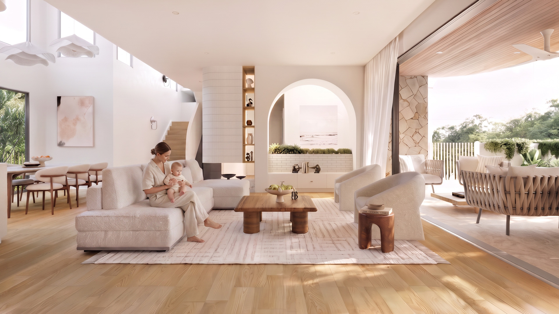 Custom home living area designed around the needs of a growing family